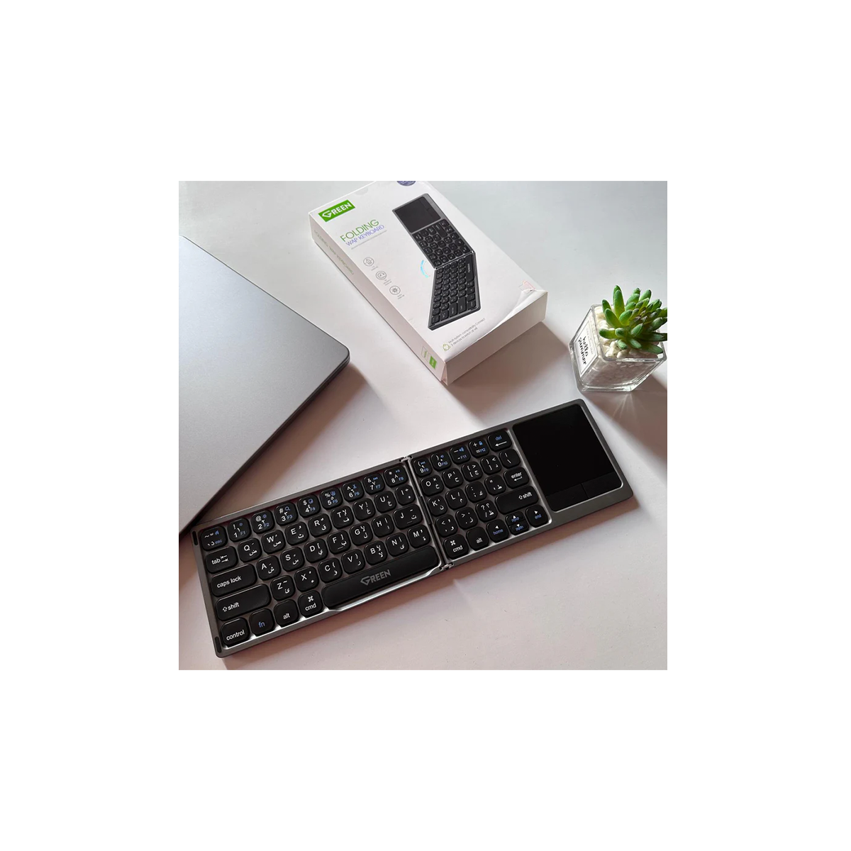 Foldable Bluetooth Keyboard with Touchpad – Ultra-Portable, Silent Keys, 80h Battery