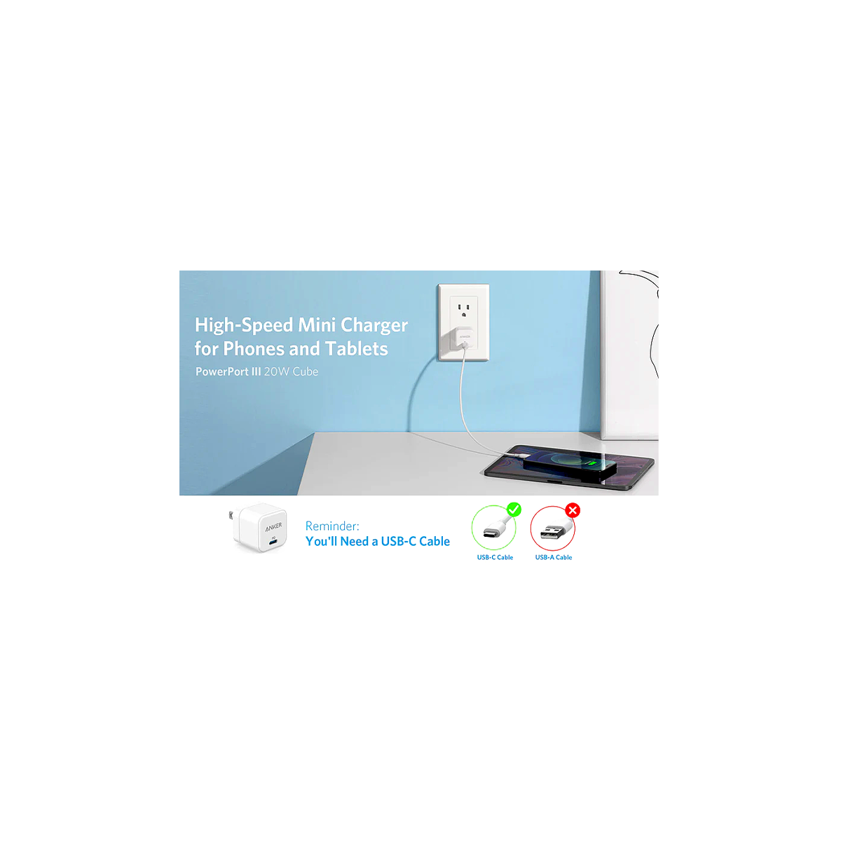 Anker USB-C PD Wall Charger (20W) – Compact Fast Charger for iPhone & Android