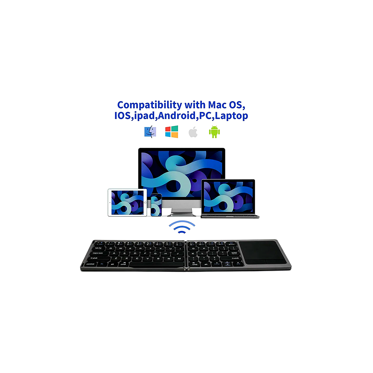 Foldable Bluetooth Keyboard with Touchpad – Ultra-Portable, Silent Keys, 80h Battery