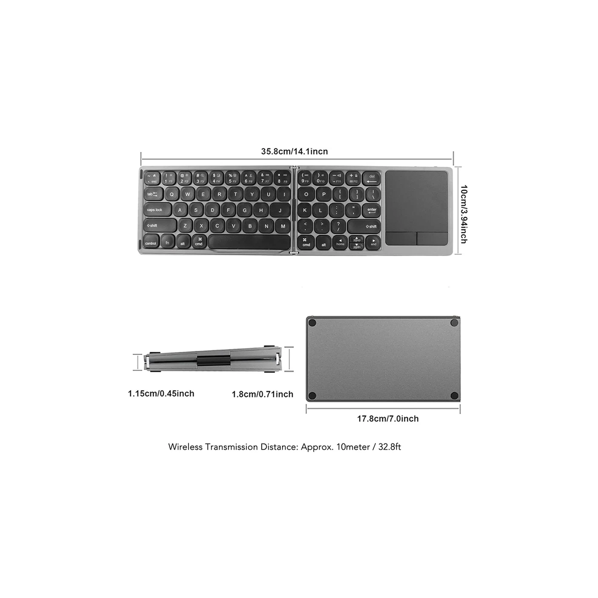 Foldable Bluetooth Keyboard with Touchpad – Ultra-Portable, Silent Keys, 80h Battery