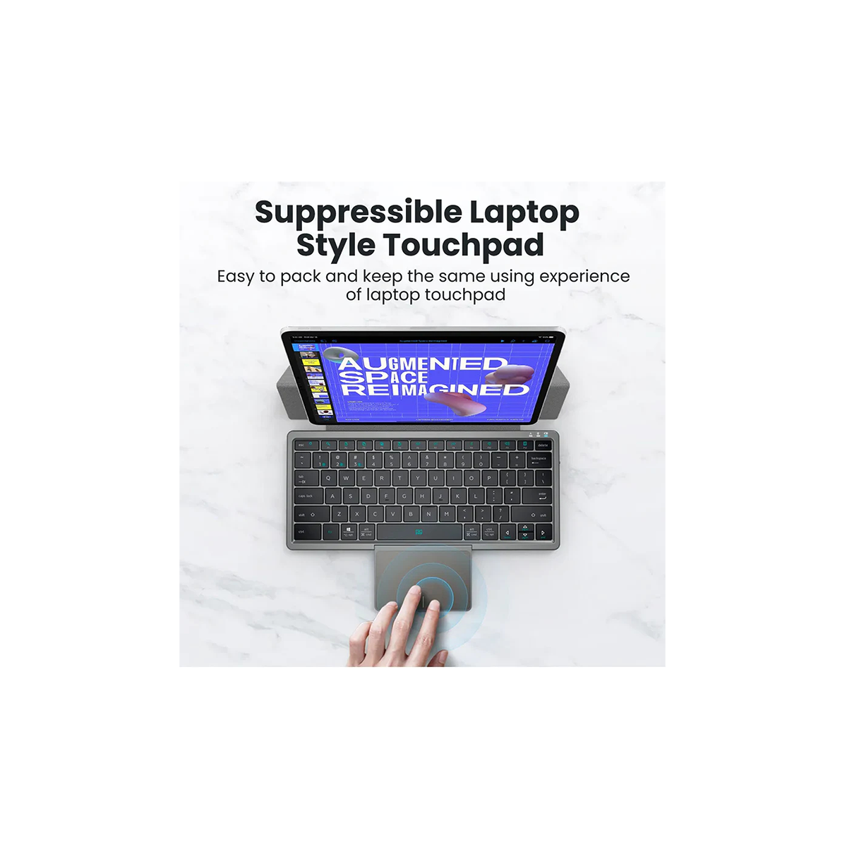 Slim Bluetooth Keyboard with Rotatable Touchpad – PU Leather Stand Case, Multi-OS