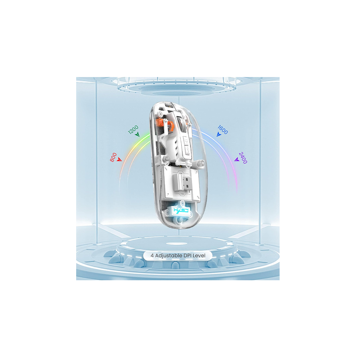Transparent Wireless Mouse – Dual-Mode (Bluetooth 5.1 & 2.4 GHz), Silent Click, Adjustable DPI