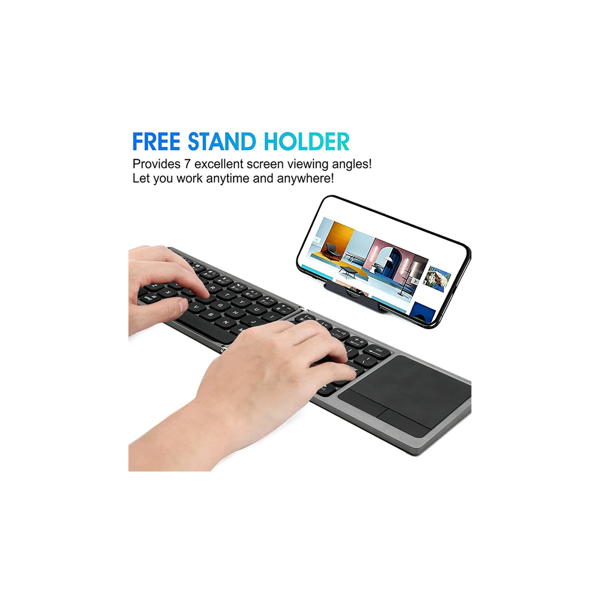 Foldable Bluetooth Keyboard with Touchpad – Ultra-Portable, Silent Keys, 80h Battery