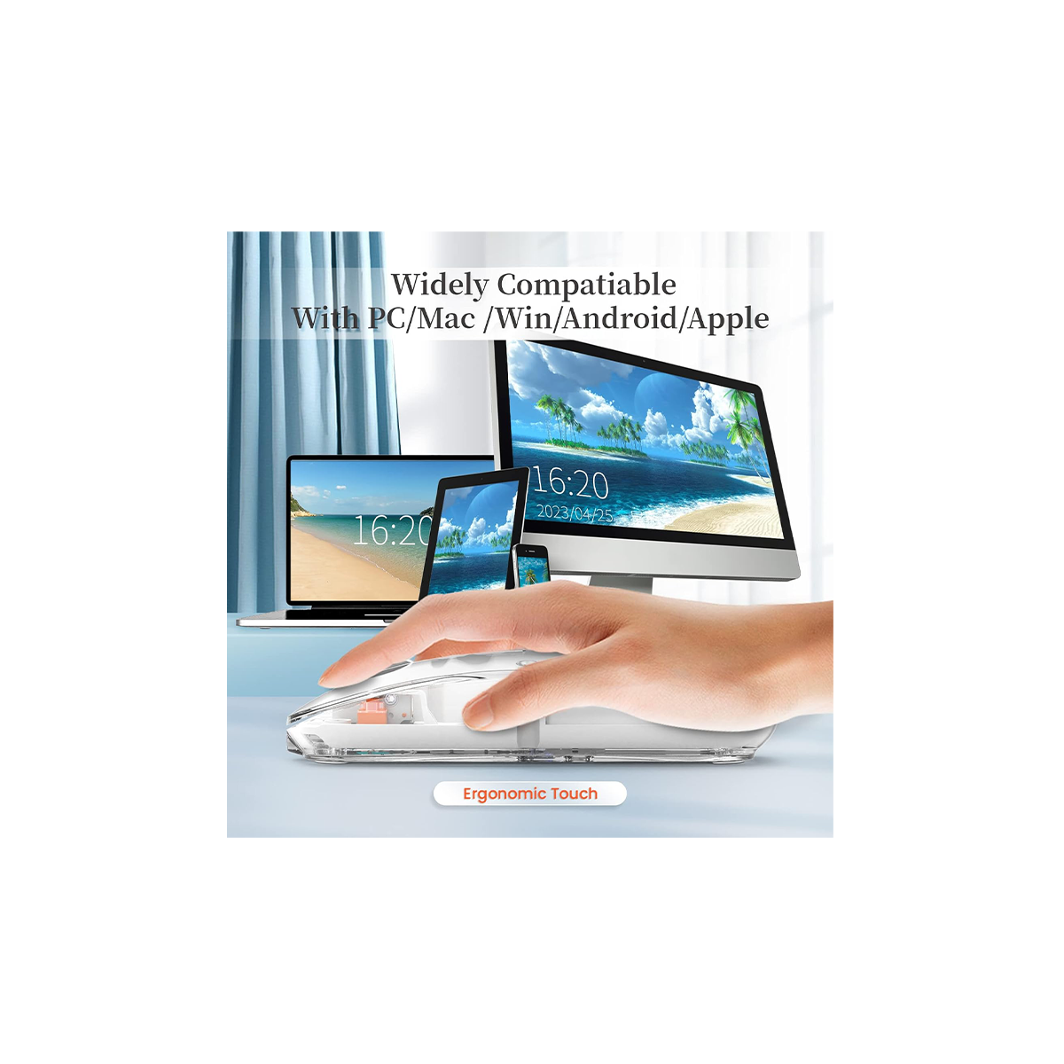 Transparent Wireless Mouse – Dual-Mode (Bluetooth 5.1 & 2.4 GHz), Silent Click, Adjustable DPI