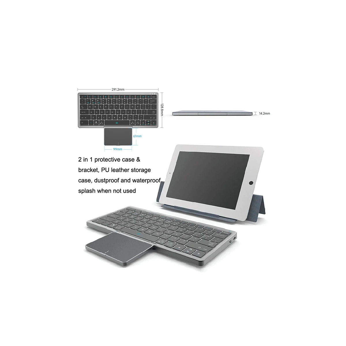 Slim Bluetooth Keyboard with Rotatable Touchpad – PU Leather Stand Case, Multi-OS