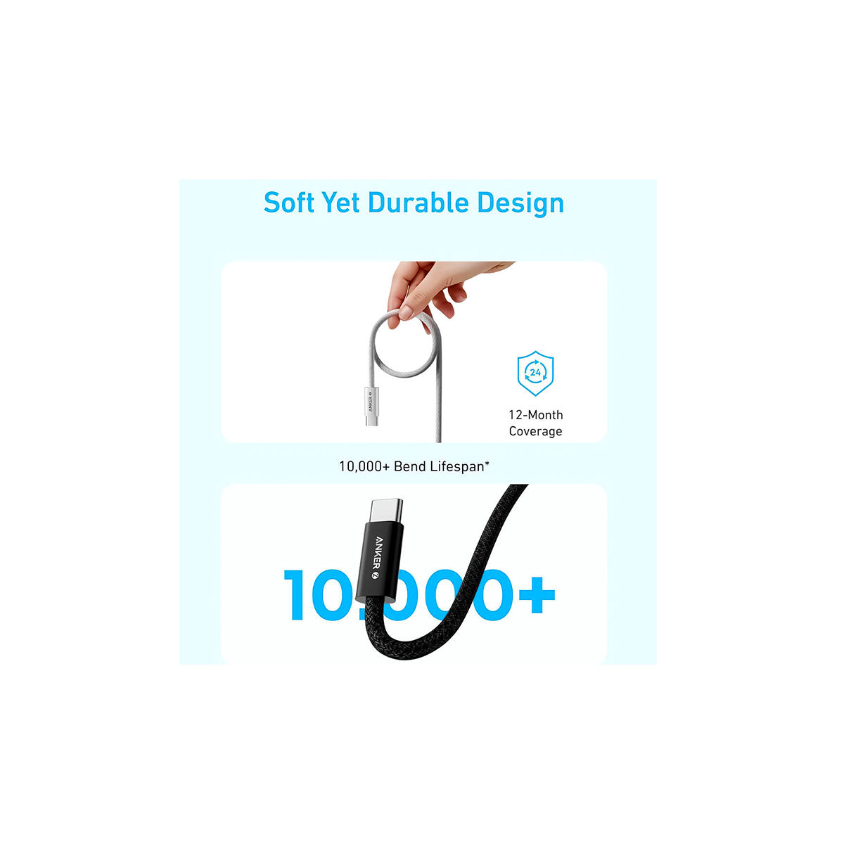 Anker USB-C to USB-C Braided Cable — 60W PD Fast Charging, Extra-Long (3 m)