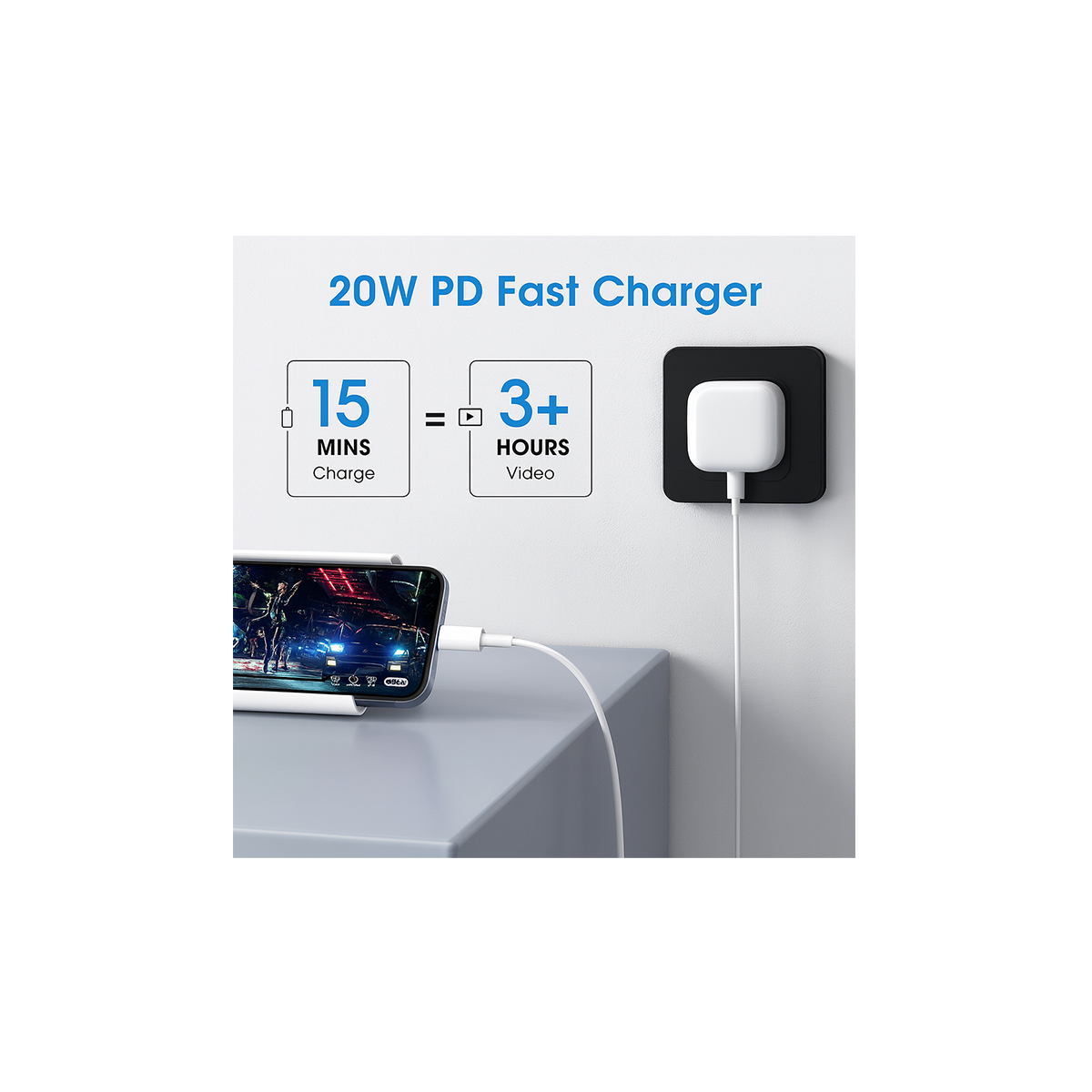 20W USB-C Fast Charger + USB-C to Lightning Cable (UK Plug)