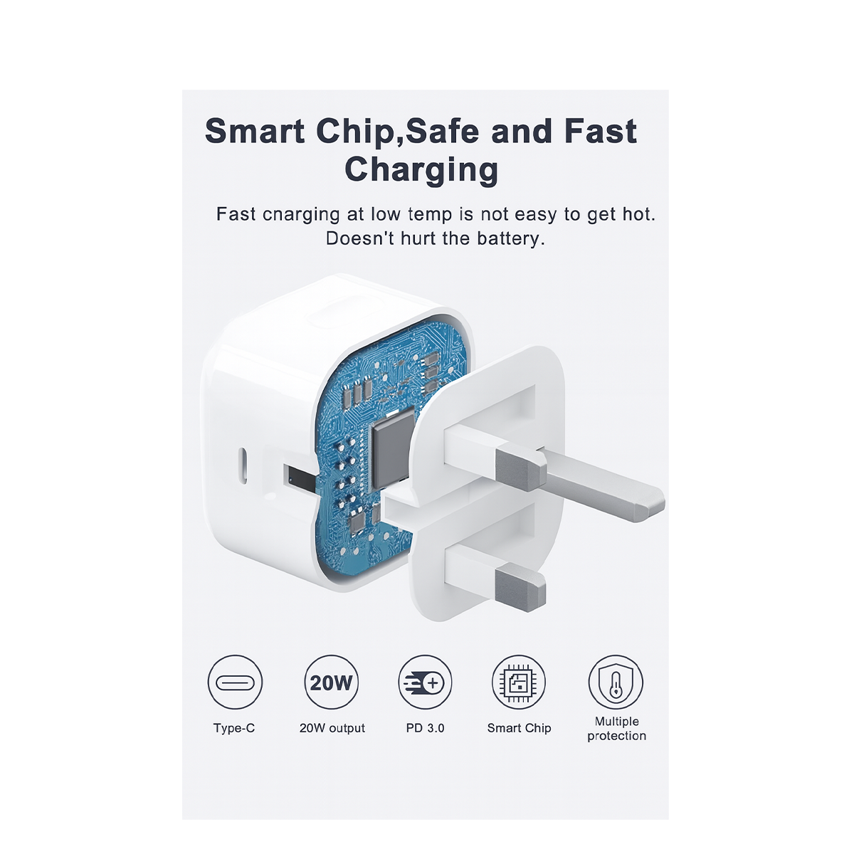 20W USB-C Fast Charger + USB-C to Lightning Cable (UK Plug)