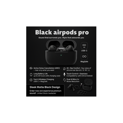 AirPods Pro (2nd Gen) – Black Edition | Active Noise Cancellation + USB-C