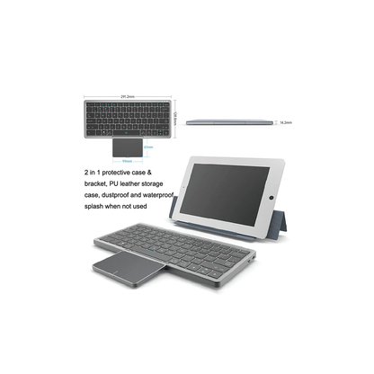 Slim Bluetooth Keyboard with Rotatable Touchpad – PU Leather Stand Case, Multi-OS